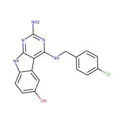 Nc1nc(NCc2ccc(Cl)cc2)c2c(n1)[nH]c1ccc(O)cc12 ZINC001772639771