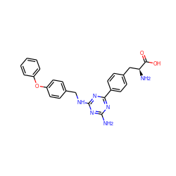 Nc1nc(NCc2ccc(Oc3ccccc3)cc2)nc(-c2ccc(C[C@H](N)C(=O)O)cc2)n1 ZINC000045258661