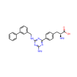 Nc1nc(NCc2cccc(-c3ccccc3)c2)nc(-c2ccc(C[C@H](N)C(=O)O)cc2)n1 ZINC000045288782