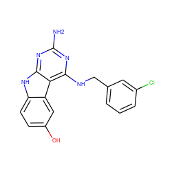 Nc1nc(NCc2cccc(Cl)c2)c2c(n1)[nH]c1ccc(O)cc12 ZINC001772573661