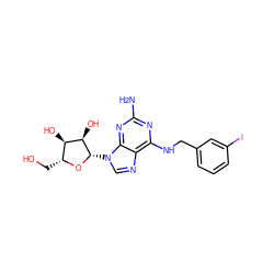 Nc1nc(NCc2cccc(I)c2)c2ncn([C@@H]3O[C@H](CO)[C@@H](O)[C@H]3O)c2n1 ZINC000012405716