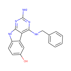 Nc1nc(NCc2ccccc2)c2c(n1)[nH]c1ccc(O)cc12 ZINC000221378790