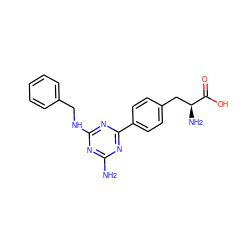 Nc1nc(NCc2ccccc2)nc(-c2ccc(C[C@H](N)C(=O)O)cc2)n1 ZINC000045289545