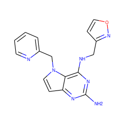 Nc1nc(NCc2ccon2)c2c(ccn2Cc2ccccn2)n1 ZINC001772631505