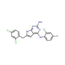 Nc1nc(Nc2ccc(Br)cc2Cl)c2cc(Cc3ccc(Cl)cc3Cl)[nH]c2n1 ZINC000049089819