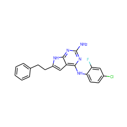 Nc1nc(Nc2ccc(Cl)cc2F)c2cc(CCc3ccccc3)[nH]c2n1 ZINC000040939231