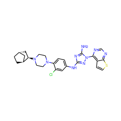 Nc1nc(Nc2ccc(N3CCN([C@@H]4C[C@H]5CC[C@H]4C5)CC3)c(Cl)c2)nn1-c1ncnc2sccc12 ZINC001772607974