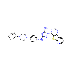 Nc1nc(Nc2ccc(N3CCN([C@@H]4C[C@H]5CC[C@H]4C5)CC3)cc2)nn1-c1ncnc2c1sc1ncccc12 ZINC001772654036