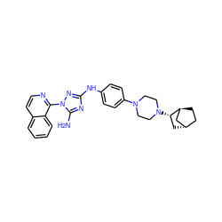 Nc1nc(Nc2ccc(N3CCN([C@H]4C[C@H]5CC[C@H]4C5)CC3)cc2)nn1-c1nccc2ccccc12 ZINC001772623924