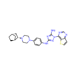 Nc1nc(Nc2ccc(N3CCN([C@H]4C[C@H]5CC[C@H]4C5)CC3)cc2)nn1-c1ncnc2ccsc12 ZINC001772646149