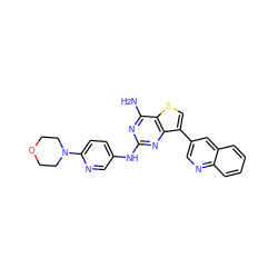 Nc1nc(Nc2ccc(N3CCOCC3)nc2)nc2c(-c3cnc4ccccc4c3)csc12 ZINC000068267243