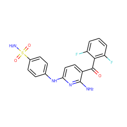 Nc1nc(Nc2ccc(S(N)(=O)=O)cc2)ccc1C(=O)c1c(F)cccc1F ZINC000014945650