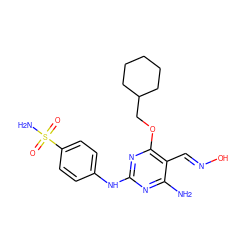 Nc1nc(Nc2ccc(S(N)(=O)=O)cc2)nc(OCC2CCCCC2)c1/C=N/O ZINC000103177418