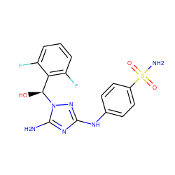 Nc1nc(Nc2ccc(S(N)(=O)=O)cc2)nn1[C@@H](O)c1c(F)cccc1F ZINC000029056627