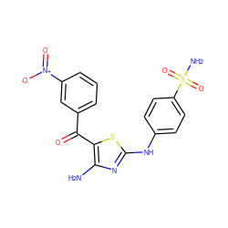 Nc1nc(Nc2ccc(S(N)(=O)=O)cc2)sc1C(=O)c1cccc([N+](=O)[O-])c1 ZINC000095920696