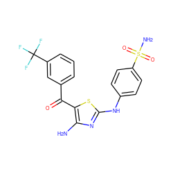 Nc1nc(Nc2ccc(S(N)(=O)=O)cc2)sc1C(=O)c1cccc(C(F)(F)F)c1 ZINC000096905492