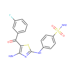 Nc1nc(Nc2ccc(S(N)(=O)=O)cc2)sc1C(=O)c1cccc(F)c1 ZINC000095920711