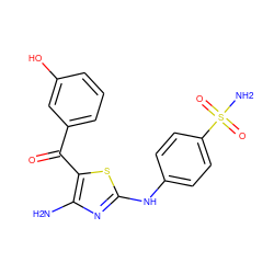 Nc1nc(Nc2ccc(S(N)(=O)=O)cc2)sc1C(=O)c1cccc(O)c1 ZINC000096905490