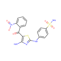 Nc1nc(Nc2ccc(S(N)(=O)=O)cc2)sc1C(=O)c1ccccc1[N+](=O)[O-] ZINC000095920805