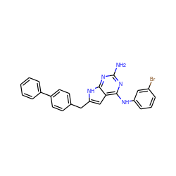 Nc1nc(Nc2cccc(Br)c2)c2cc(Cc3ccc(-c4ccccc4)cc3)[nH]c2n1 ZINC000013859514