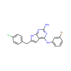 Nc1nc(Nc2cccc(Br)c2)c2cc(Cc3ccc(Cl)cc3)[nH]c2n1 ZINC000013859508