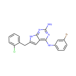 Nc1nc(Nc2cccc(Br)c2)c2cc(Cc3ccccc3Cl)[nH]c2n1 ZINC000013859507