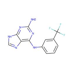 Nc1nc(Nc2cccc(C(F)(F)F)c2)c2nc[nH]c2n1 ZINC000008993206