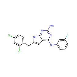 Nc1nc(Nc2cccc(F)c2)c2cc(Cc3ccc(Cl)cc3Cl)[nH]c2n1 ZINC000049112093