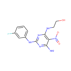 Nc1nc(Nc2cccc(F)c2)nc(NCCO)c1[N+](=O)[O-] ZINC000005119666