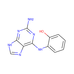 Nc1nc(Nc2ccccc2O)c2nc[nH]c2n1 ZINC000032105333