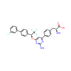 Nc1nc(O[C@@H](c2ccc(-c3cccc(F)c3)cc2)C(F)(F)F)cc(-c2ccc(C[C@H](N)C(=O)O)cc2)n1 ZINC000042852081