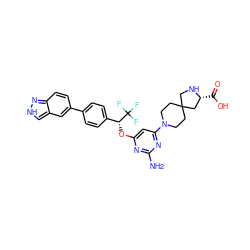 Nc1nc(O[C@H](c2ccc(-c3ccc4n[nH]cc4c3)cc2)C(F)(F)F)cc(N2CCC3(CC2)CN[C@H](C(=O)O)C3)n1 ZINC001772588101