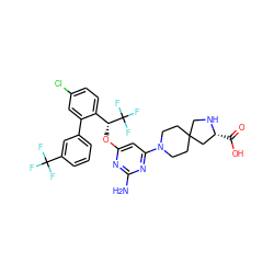 Nc1nc(O[C@H](c2ccc(Cl)cc2-c2cccc(C(F)(F)F)c2)C(F)(F)F)cc(N2CCC3(CC2)CN[C@H](C(=O)O)C3)n1 ZINC001772620621