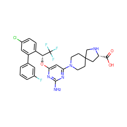 Nc1nc(O[C@H](c2ccc(Cl)cc2-c2cccc(F)c2)C(F)(F)F)cc(N2CCC3(CC2)CN[C@H](C(=O)O)C3)n1 ZINC001772625026