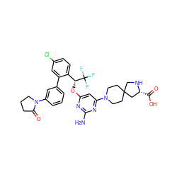 Nc1nc(O[C@H](c2ccc(Cl)cc2-c2cccc(N3CCCC3=O)c2)C(F)(F)F)cc(N2CCC3(CC2)CN[C@H](C(=O)O)C3)n1 ZINC001772585126