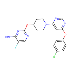 Nc1nc(OC2CCN(c3cc(Oc4ccc(Cl)cc4)ncn3)CC2)ncc1F ZINC000049109572