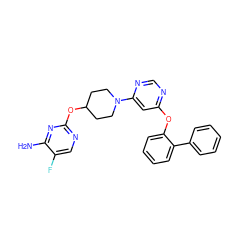 Nc1nc(OC2CCN(c3cc(Oc4ccccc4-c4ccccc4)ncn3)CC2)ncc1F ZINC000049033943