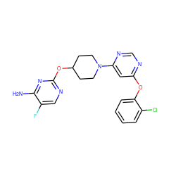 Nc1nc(OC2CCN(c3cc(Oc4ccccc4Cl)ncn3)CC2)ncc1F ZINC000049785519