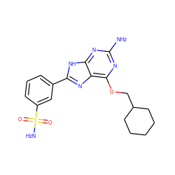 Nc1nc(OCC2CCCCC2)c2nc(-c3cccc(S(N)(=O)=O)c3)[nH]c2n1 ZINC000103255616