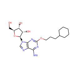 Nc1nc(OCCCC2CCCCC2)nc2c1ncn2[C@H]1O[C@@H](CO)[C@H](O)[C@@H]1O ZINC000049114343