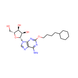 Nc1nc(OCCCCC2CCCCC2)nc2c1ncn2[C@@H]1O[C@H](CO)[C@@H](O)[C@H]1O ZINC000013815071