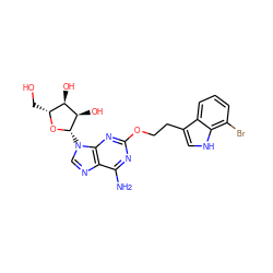 Nc1nc(OCCc2c[nH]c3c(Br)cccc23)nc2c1ncn2[C@@H]1O[C@H](CO)[C@@H](O)[C@H]1O ZINC000034800910