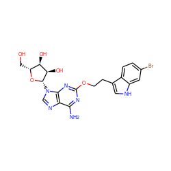 Nc1nc(OCCc2c[nH]c3cc(Br)ccc23)nc2c1ncn2[C@@H]1O[C@H](CO)[C@@H](O)[C@H]1O ZINC000028636729