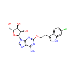 Nc1nc(OCCc2c[nH]c3cc(Cl)ccc23)nc2c1ncn2[C@@H]1O[C@H](CO)[C@@H](O)[C@H]1O ZINC000028636332