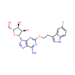 Nc1nc(OCCc2c[nH]c3ccc(Cl)cc23)nc2c1ncn2[C@@H]1O[C@H](CO)[C@@H](O)[C@H]1O ZINC000028635246