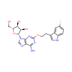 Nc1nc(OCCc2c[nH]c3ccc(F)cc23)nc2c1ncn2[C@@H]1O[C@H](CO)[C@@H](O)[C@H]1O ZINC000028634982