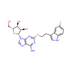 Nc1nc(OCCc2c[nH]c3ccc(I)cc23)nc2c1ncn2[C@@H]1O[C@H](CO)[C@@H](O)[C@H]1O ZINC000028636066