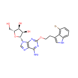 Nc1nc(OCCc2c[nH]c3cccc(Br)c23)nc2c1ncn2[C@@H]1O[C@H](CO)[C@@H](O)[C@H]1O ZINC000034800865