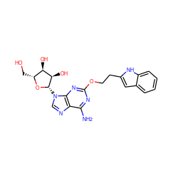 Nc1nc(OCCc2cc3ccccc3[nH]2)nc2c1ncn2[C@@H]1O[C@H](CO)[C@@H](O)[C@H]1O ZINC000028634734