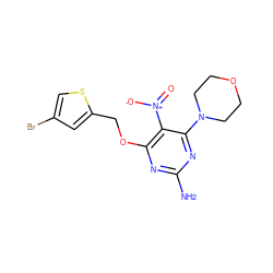 Nc1nc(OCc2cc(Br)cs2)c([N+](=O)[O-])c(N2CCOCC2)n1 ZINC000066074598